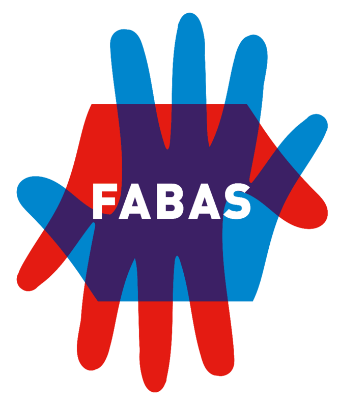 Logo FABAS (deux mains se croisent en transparence rouge et bleu)